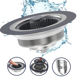 Sink Drain Strainer - Upgraded 3-in-1 Stainless Steel Kitchen Sink Stopper, Pop-Up Basket Filter & Stopper, Anti-Clogging for US Standard 3.5-Inch