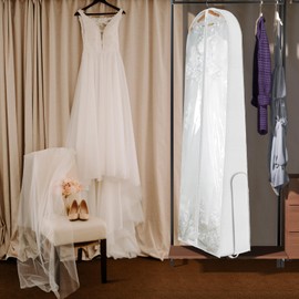 Syeeiex 72" Extra Long Wedding Dress Garment Bag with Carry Handle,Portable Bridal Dress Bags for Gowns,12'' Gusseted Long Garment Bags with 2 PVC Accessory Pockets