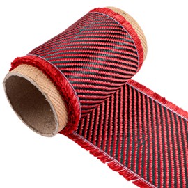 Red Aramid Carbon Fiber Fabric Sheet 2x2 Twill Weave 3k/ 200g Pure Synthetic Carbon Fiber Cloth Roll for Structural Reinforcement on Concrete Walls, Basements, Boats (9.8 ft x 4 Inches)