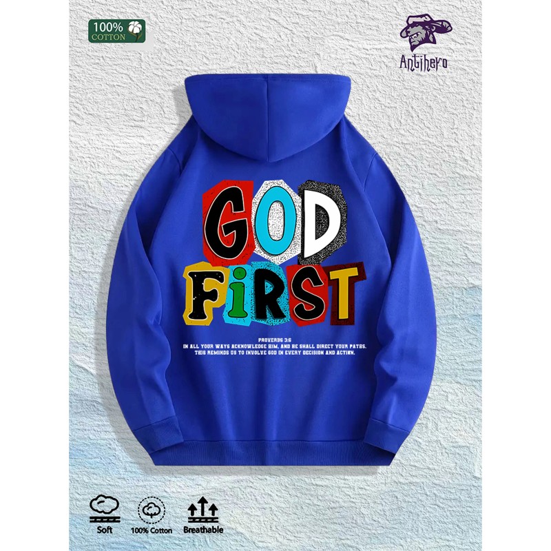 GOD FIRST Graphic Hoodie 100% Cotton US Warehouse 7 ColorsColor: