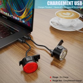 Luce per bicicletta a LED, illuminazione anteriore e posteriore ricaricabile tramite USB, 6 modalità di luminosità, adatta a tutte le biciclette e a ogni tipo di condizioni meteorologiche