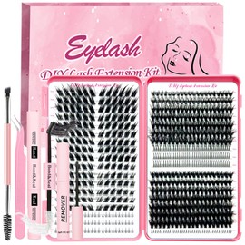 Qiveaory DIY Lash Extension Kit 662 Pcs Individual Lashes Clusters with Bottom Lashes Lash Bond and Seal,Eyelash Remover Tweezers Brush Eyelash Extension Set Lash Books DIY at Home
