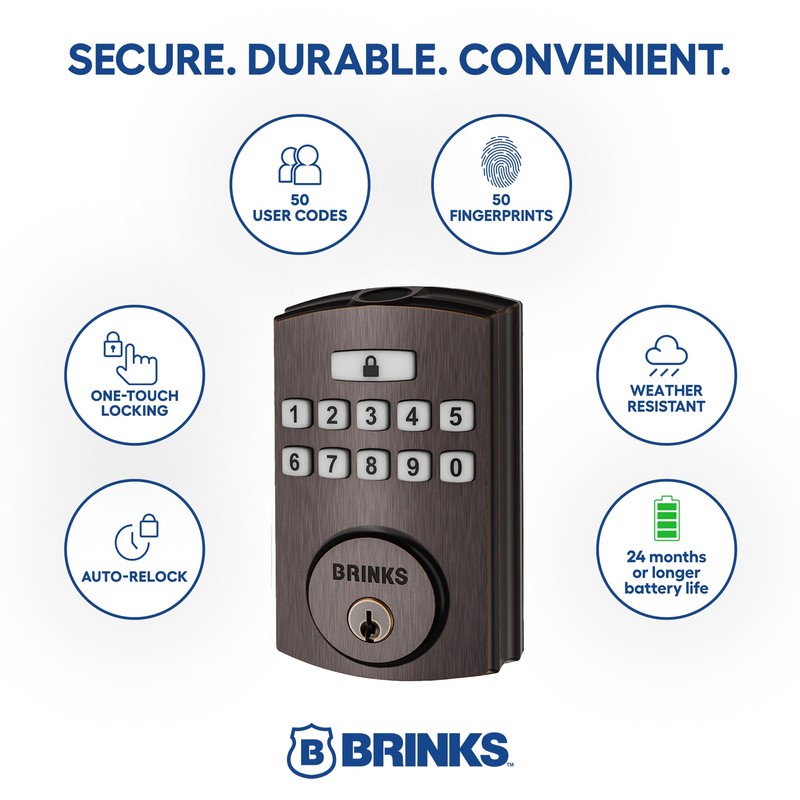 BRINKS Security Door Locks, High-Security Keyless Entry, Smart Electronic Door