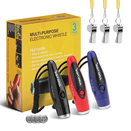 Silbato electrónico, paquete de 3 silbatos electrónicos de mano, silbato eléctrico con cordón, tres tonos distintos de alto volumen, silbato deportivo para exteriores para entrenadores, árbitros