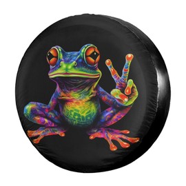 KiuLoam Peace Colorful Frog Retro Tie Dye Swirl Spare Tire Cover Polyester Universal Sunscreen Waterproof Wheel Covers for Trailer Rv SUV Truck and Many Vehicles (17" for Diameter 31"-33")