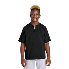 SPORT-TEK Youth Repeat Half Zip Short Sleeve Jacket, Black, X-Large