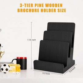 DOSTATNI 6 x 9 Wood Brochure Holder 3 Tier Pamphlet Display Stand Black Brochure Display Stand Postcard Holder Flyer Holder Magazine Rack Literature Stand Book Display for Desk Booklets Menu (1)