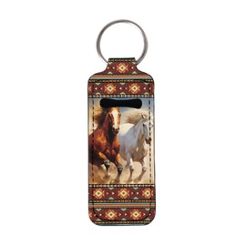 Baxinh Chapsticks Holder for Women Girl, Portable Lip Balm Gloss Holder Lippy Clip Chapstick Keychain, Aztec Horse - Brown, 1 Pack