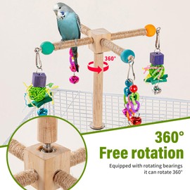 RLRICH Bird Perch Toy for Parrot Cage - Natural Wood with Anti-Slip Hemp Rope 360°Rotating Branches Bird Toys for Conures, Cockatiels, Lovebirds, Quakers
