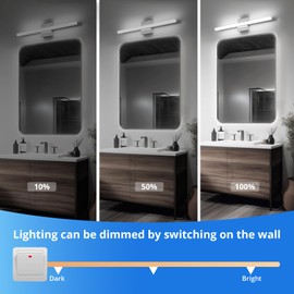 Combuh 24Inch LED Bathroom Vanity Light Bar Color Changing 3CCT Dimmable Shining Over Mirror Lighting Fixture Indoor Wall Sconces Modern 14W Chrome