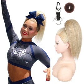 SEIKEA Cheer Ponytail Hair Piece, 10" Straight Tangle-Resistant Smooth Natural Cheerleader Hairpiece Ponytail Extension for Cheer Competition, Dance Light Blonde with Blonde Highlights