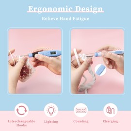 INMAKER Light up Crochet Hook Set Ergonomic, 18in1 Counting Crochet Hook Set Digital, LED Crochet Needles with Crochet Accessories