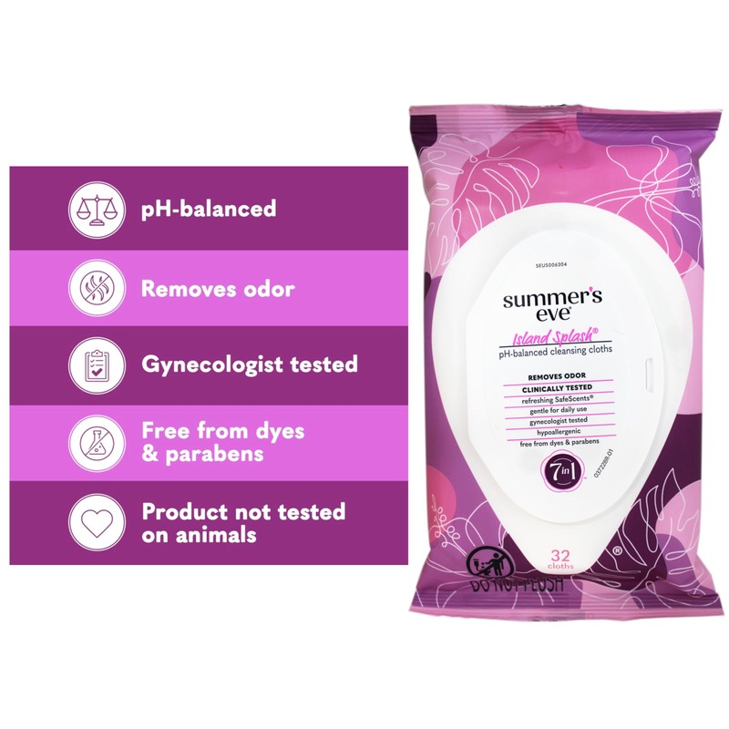 Summer's Eve Island Splash Refreshing Daily Feminine Wipes, Removes Odor,