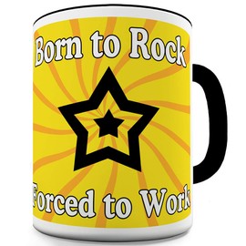 Born To Rock Forced To Work Rock Star 11 OZ Black Rim Funny Office Secret Santa Mug