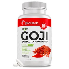 BioHerb | Baya Goji Orgánica 100% Pura – Extracto Natural de Alta Concentración – 180 Cápsulas de 500 mg (Suministro 90 Días) – Superfood Antioxidante
