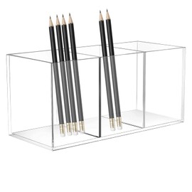 Acrylic Pen Holder Clear Pencil Organizer Makeup Brush Holder Countertop Desk Accessory Storage (4 Compartments)