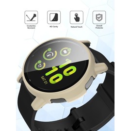 Case for Garmin vivoactive® 6 Health and Fitness GPS Smartwatch,WUNIAK Hard PC Screen Protector,9H Tempered Glass Ultra-Thin Full-Coverage Shockproof Bumper，(2Pack,Transparent+White)