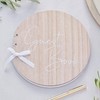Ginger Ray Round Wooden Wedding Guest Book with Cream Ribbon,