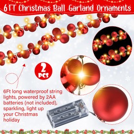 Jenaai 12 Ft Christmas Bulb Ball Garland with LED Lights Christmas Lighted Bulb Garland Ornament Xmas Tree Balls Decor Hanging Balls Decoration for Tree Fireplace(Red)