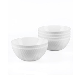 LaGlint 27 OZ Max Cereal Soup Bowl Set of 6, Opal Glass 7.2 inch White Geometric Faceted Bowls for Ramen, Noodle, Salad, Fruit, Dishwasher and Microwave Safe