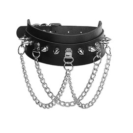JewelryWe Jewellery Gothic Punk Leather Collar Choker Spike Rivets O-Ring Collar Necklaces Real Leather Chains Black, Metal