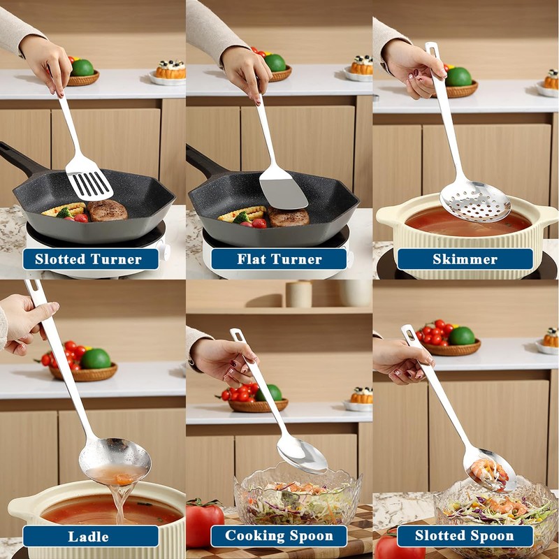 ReaNea Kitchen Cooking Utensils Set 26 Pieces, Stainless Steel Heavy
