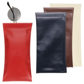 sourcing map 4Pcs Soft Glasses Case, Squeeze Top Portable Glasses Bag, Leather Sunglasses Case, Suitable for Men and Women Sunglasses Case (Red, Coffee, Light Beige, Dark Blue)