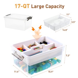Citylife 17 QT Plastic Storage Bins Clear Storage Box with Removable Tray Stackable Latching Box with Handle for Organizing Tool, Craft, Office, Bead