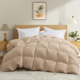 1- Piece Extra Warm Goose Down Comforter Twin Size | Premium Luxurious Aesthetic Bedding | Beige Plaster Caramel Fawn Light Brown Colors Duvet Inserts | Feathered Winter Cozy Comfortable Insulated