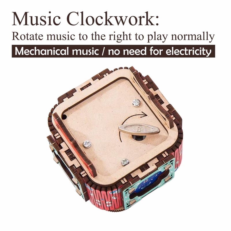 WHNICUST 3D Wooden Puzzle Music Box with Light Up Four-Leaf
