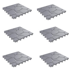 Pure Garden 6-Pack Polypropylene Interlocking Patio Deck Tiles - Weather-Resistant Outdoor Flooring for Balcony, Porch, and Garage (Gray)