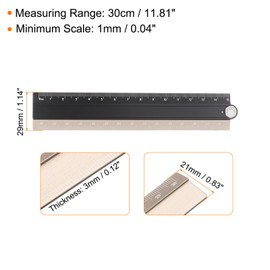 sourcing map Folding Straight Ruler 30cm Metric Aluminum Alloy Protractor Foldable Angle Ruler Geometric Measuring Tool with Angle Line for Architects Artists Office, Black Gold Tone