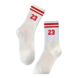 Tindo White Socks with 23 Motif, Funny Crazy Socks for Men and Women, Gift Socks, Unisex, One Size, 36-43, Crew Socks, 1 Pair, red