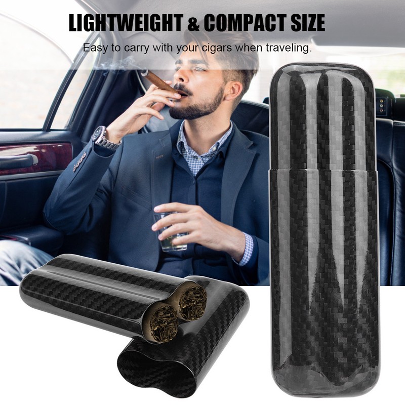 Carbon Fiber Cigar Holders Case Humidors 2 Tube Cigar Storage