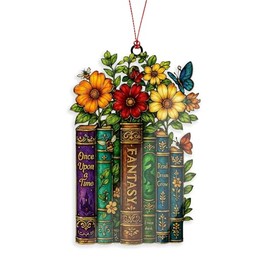 Book Ornament - Book Lover Gifts for Women - Bookish Gift - Gifts for Readers - Teacher, Librarian - Xmas Ornament for Tree - Suncatcher Effect Stained Glass Window Hanging - car Hanging Accessories