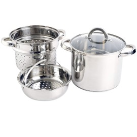 Oster Sangerfield 5-Quart Stainless Steel Pasta Pot Set with Steamer Basket and Lid – Durable Kitchen Cookware for Boiling and Steaming
