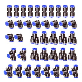 HAXIHA Pack of 40 5/16 Inch Air Push Quick Attachments, Pneumatic Connectors, Splitter/Angle/T-Piece/Straight Push-to-Connect Fittings Kit Air Line Fittings