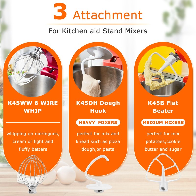 Stand Mixer Attachments 3-Piece Kit -Replace for Kitche.n aid Accessories