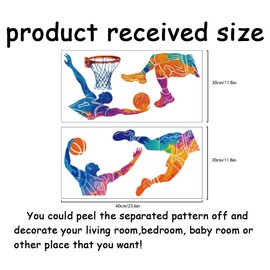 SUPERDANT Basketball Wall Sticker, Watercolour Wall Sticker, Sports Wall Art Decor, Colourful Window Stickers, Art Decoration, Basketball Wall Decoration for Gym, Classroom, Playroom, School