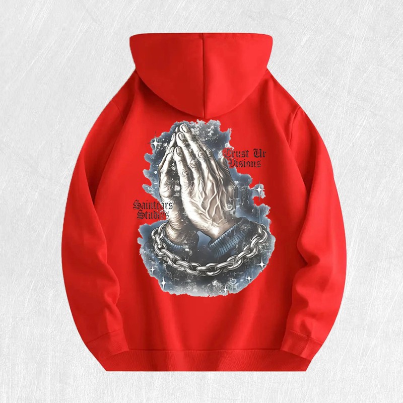 Praying Hands & Chain Graphic Hoodie 100% Cotton US Warehouse