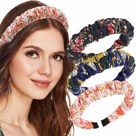 Firuilo Boho Headband Pearl Twist Hair Bands Sequin Woven Lace Hair Hoop Gentle French Spring Head Bands for Women(2Pcs) (Type E)
