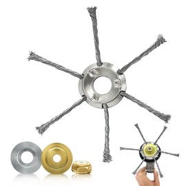 CHIHOLEN Grass Petrol Strimmer Head, 7 inchs Universal Solid Steel Wire Brush Strimmer Head, 25.4mm Hole for Brush Cutter Attachment Replacement Tool, Garden Moss Rust Weed Removal(with 3 accessories)