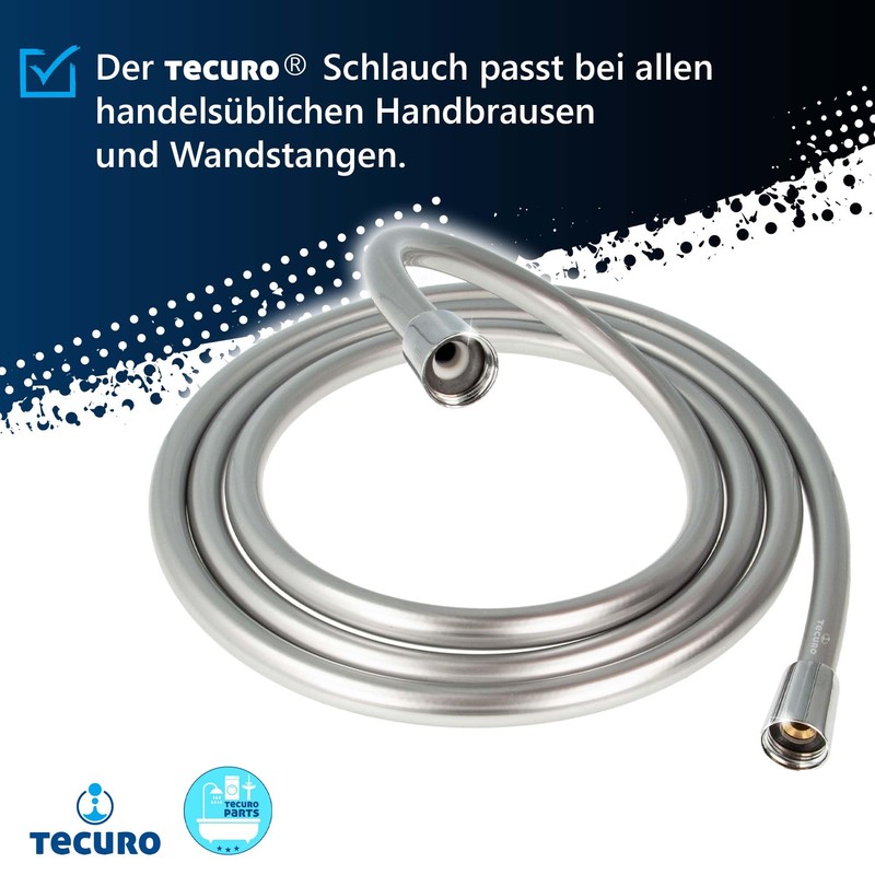 tecuro Premium Shower Hose 2.00 m Twist-Proof Silver Smooth KTW/DVGW