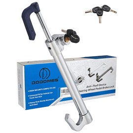 Steering Wheel Lock Anti-Theft Car Device, Steering Wheel Pedal Brake Lock Retractable Double Hook Car Security Products Universal Fit Golf Cart/Truck/SUV/Van with 3 Keys(Stainless Color)