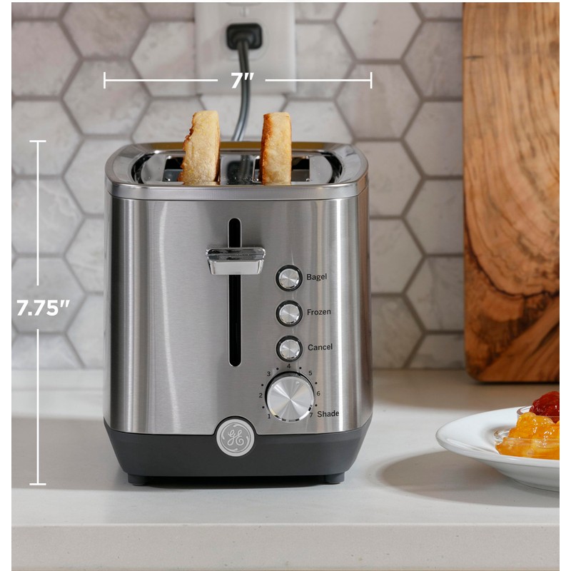 GE 2 Slice Stainless Steel Toaster, Extra Wide Slots for