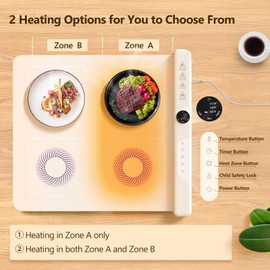 Food Warming Mat for Parties, Buffet Electric Warming Tray with 2 Zone Temperature Control and 3 Level Temperature, Silicone Foldable Food Warmer 3 Speed Timer for Gatherings Home (4 Zones)