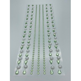 Syntego Assorted 26cm Mint Green Self Adhesive Acrylic Teardrop Gems and Pearls Embossed Strips Mini Crystal Embellishments for Scrapbooking