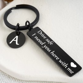 VICKHU drive safe keychain for boyfriend,26-letter keychain,gifts for boyfriend on bithday christmas valentines day (Black letter A)
