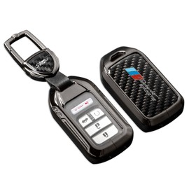 SLAKNOK for Honda Key Fob Cover with Keychain,Real Carbon Fiber Zinc Alloy Protection Key Case Compatible with Crosstour CR-Z HR-V Smart Remote Key shell Keyless Entery Accessories