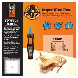 Gorilla Super Glue Pen, Cyanoacrylate Glue, Fast Setting, Precise Dispensing Pen Shaped Applicator, Clear, 5.5g (Pack of 1)